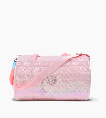 Bolso Deportivo Puffy Metalizado con Corazones Rosa