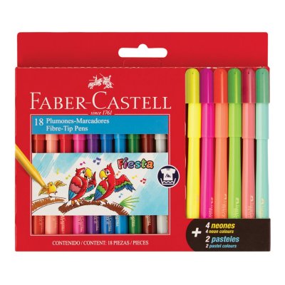 Marcadores Fiesta Faber Castell x 12 + 4 Neón + 2 Pastel