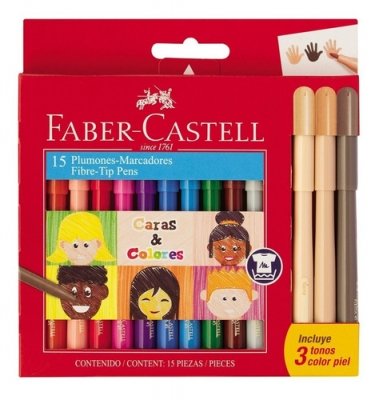 Marcadores Fiesta Faber Castell x12 + 3 Tonos Piel