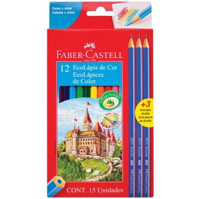 EcoLápices Largos de Color Faber Castell x12 + 3 EcoLápices de grafito