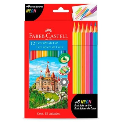 EcoLápices Largos de Color Faber Castell x12 + 6 EcoLápices Color Neón