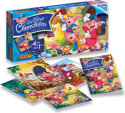 Puzzle Tres Chanchitos 4 En 1 + Libro