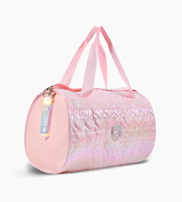 Bolso Deportivo Puffy Metalizado con Corazones Rosa