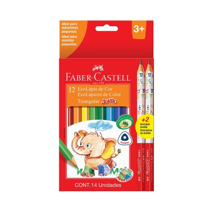 EcoLápices de Color Jumbo x 12 unidades + 2 EcoLápices de Grafitos Faber Castell