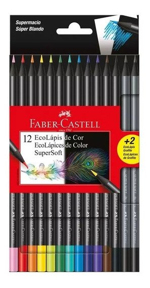 EcoLápices Largos de Color SuperSoft Faber Castell x12 + 2 EcoLápices de Grafito