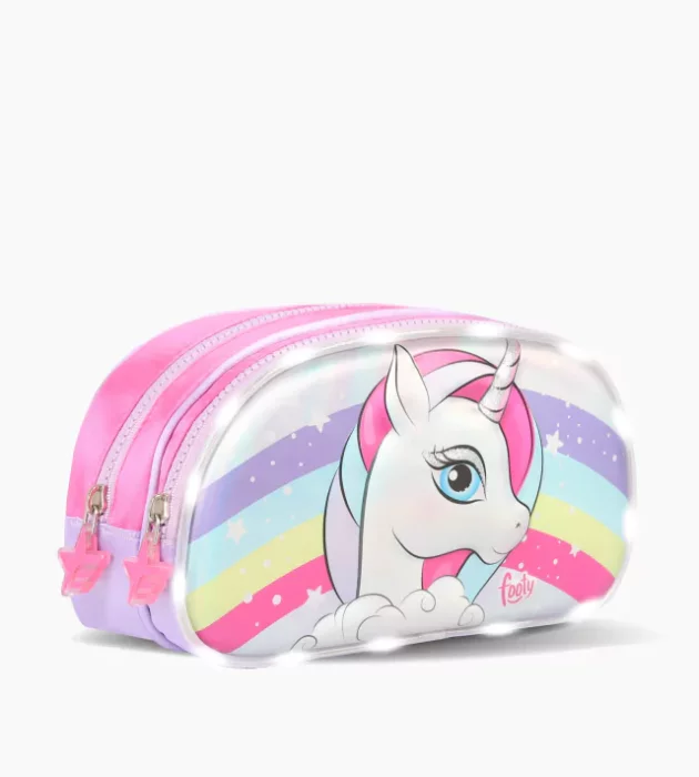 Cartuchera Doble Cierre Unicornio Arcoíris con Luz Led