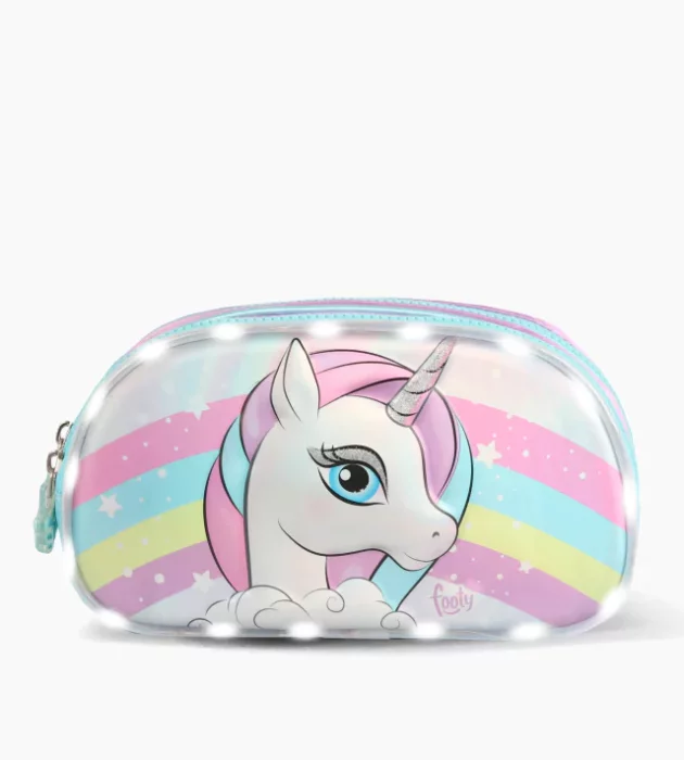 Cartuchera Doble Cierre Unicornio Arcoíris con Luz Led
