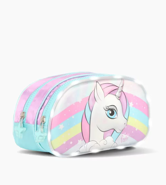 Cartuchera Doble Cierre Unicornio Arcoíris con Luz Led