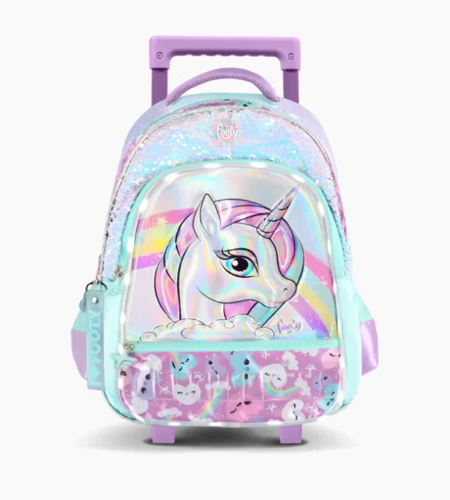 Mochila Footy con Carro 18" Unicornio Arcoíris con Luz Led