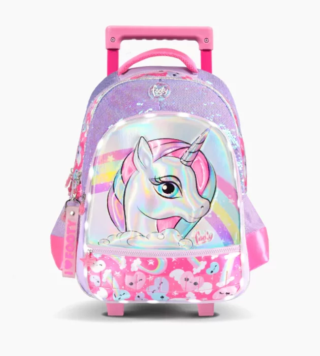 Mochila Footy con Carro 18" Unicornio Arcoíris con Luz Led