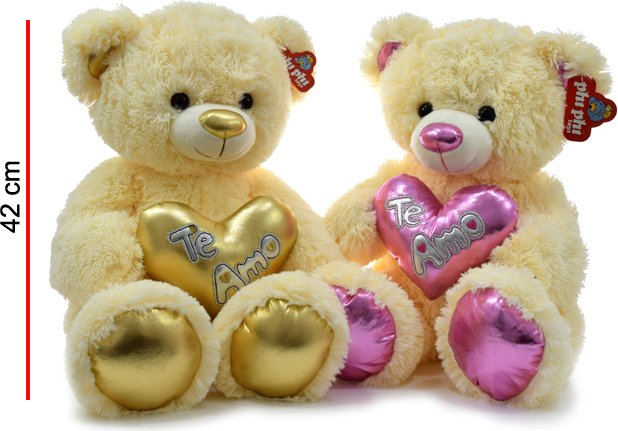 Oso con Vivos y Corazon Te Amo Brilloso 42cm